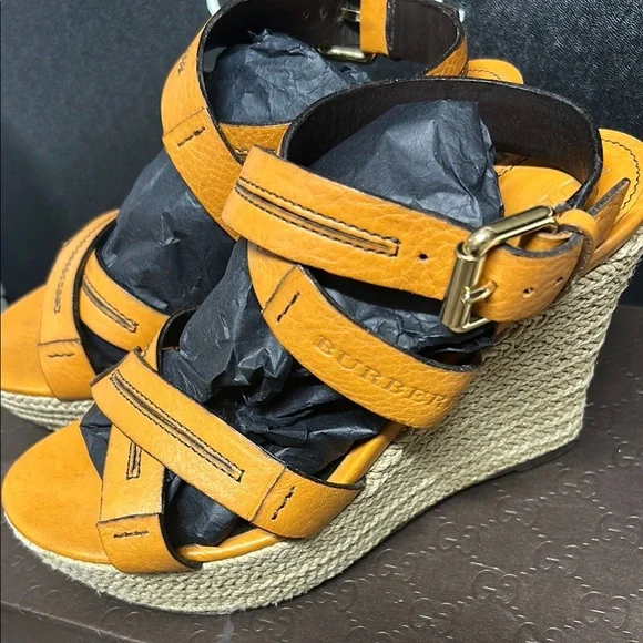 Burberry Women's Leather Espadrilles Wedge Sandals - Picture 2 of 6